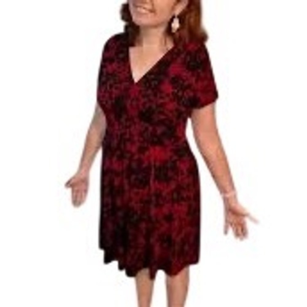 Wisp Stitch Fix‎ Wine Black Floral Smocked Empire Waist V-Neck Dress Size 0